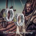 wholesale 925 Sterling Silver Norse Vegvisir Compass Huggie Hoop Earrings with Runes and Gold Accents-0-1