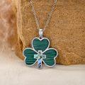 wholesale 925 Sterling Silver Shamrock Clover Leaf Malachite Stone Pendant Necklace with Abalone Shell Centerpiece s for Her Him 4å¶èé¡¹é¾åå ï¼é¶è²åå­æ¶ä¸ç»¿æ¾ç³åè´å£³ä¸­å¿é¥°åç¤¼ç©éç·å¥³å-0-1