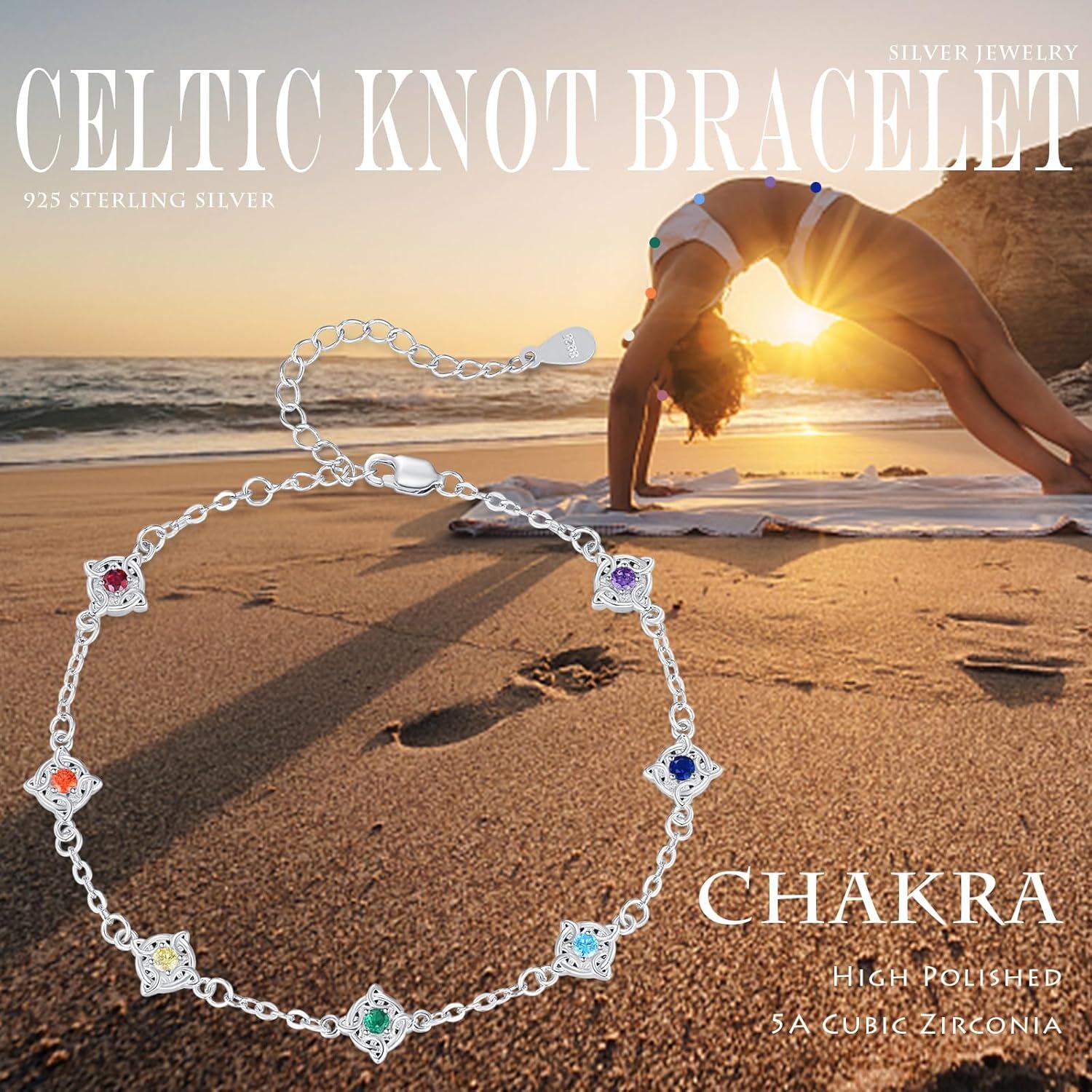 925 Sterling Silver 7 Chakra Stones Anklet Yoga s for Women-0-5
