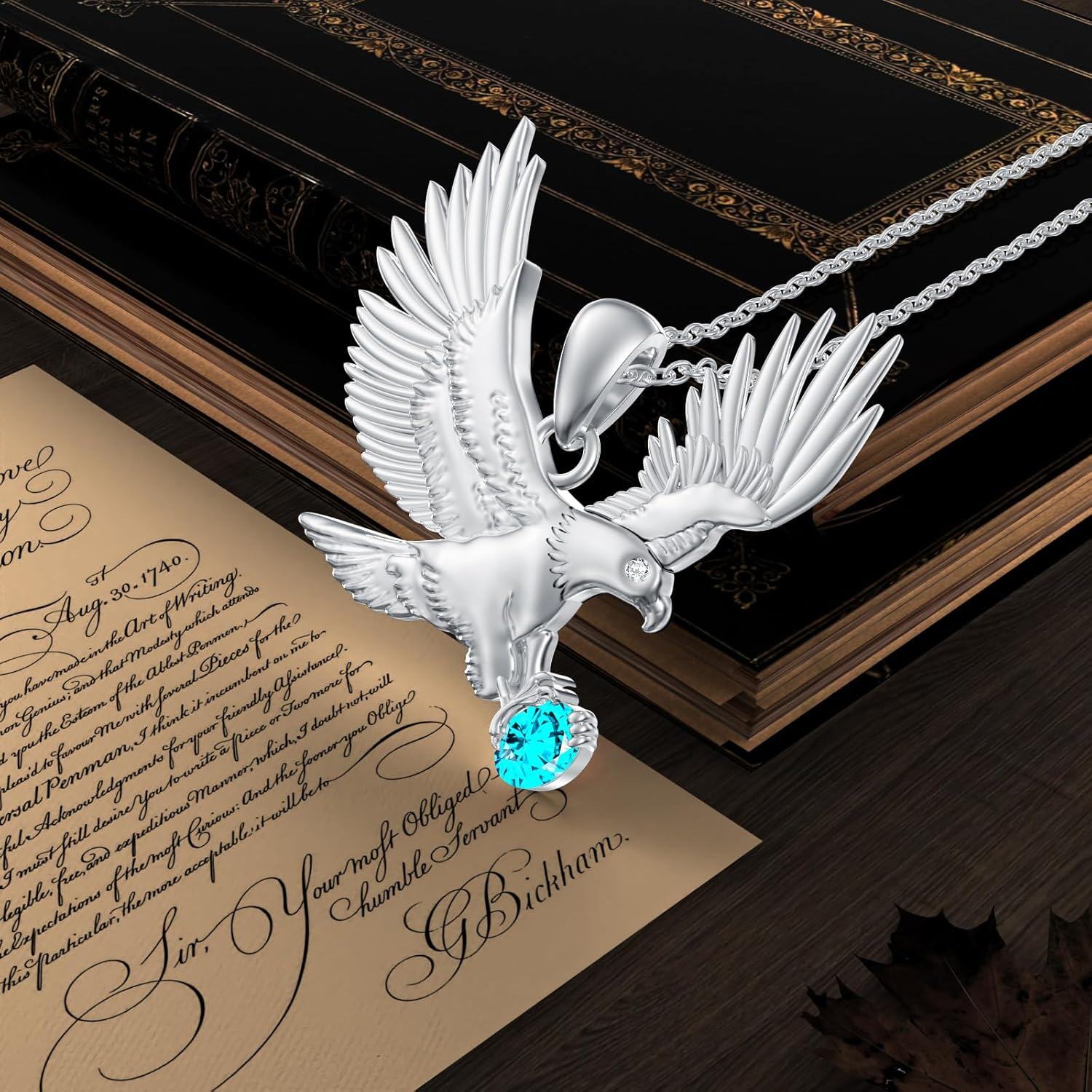  Sterling Silver Lab Grown Diamond Eagle Necklace Pendant for Women -0-3