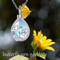wholesale 925 Sterling Silver Butterfly & Flower Tear Drop Cremation Urn Necklace w/Funnel & Fill Kit - Memorial Jewelry for Ashes or Hair-0-4