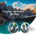 wholesale Sterling Silver & Turquoise Mountain Stud Earrings, 925 Sterling Silver White Gold, 11mm, Lightweight, Gift for Women-0-2