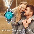 wholesale 925 Sterling Silver Round Genuine Turquoise Pendant Necklace Bohemian Gift for Women-0-4