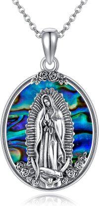 wholesale 925 Sterling Silver Virgin of Guadalupe Pendant Necklace with Abalone Shell Gemstone for Women's Catholic Gifts-Abalone Shell