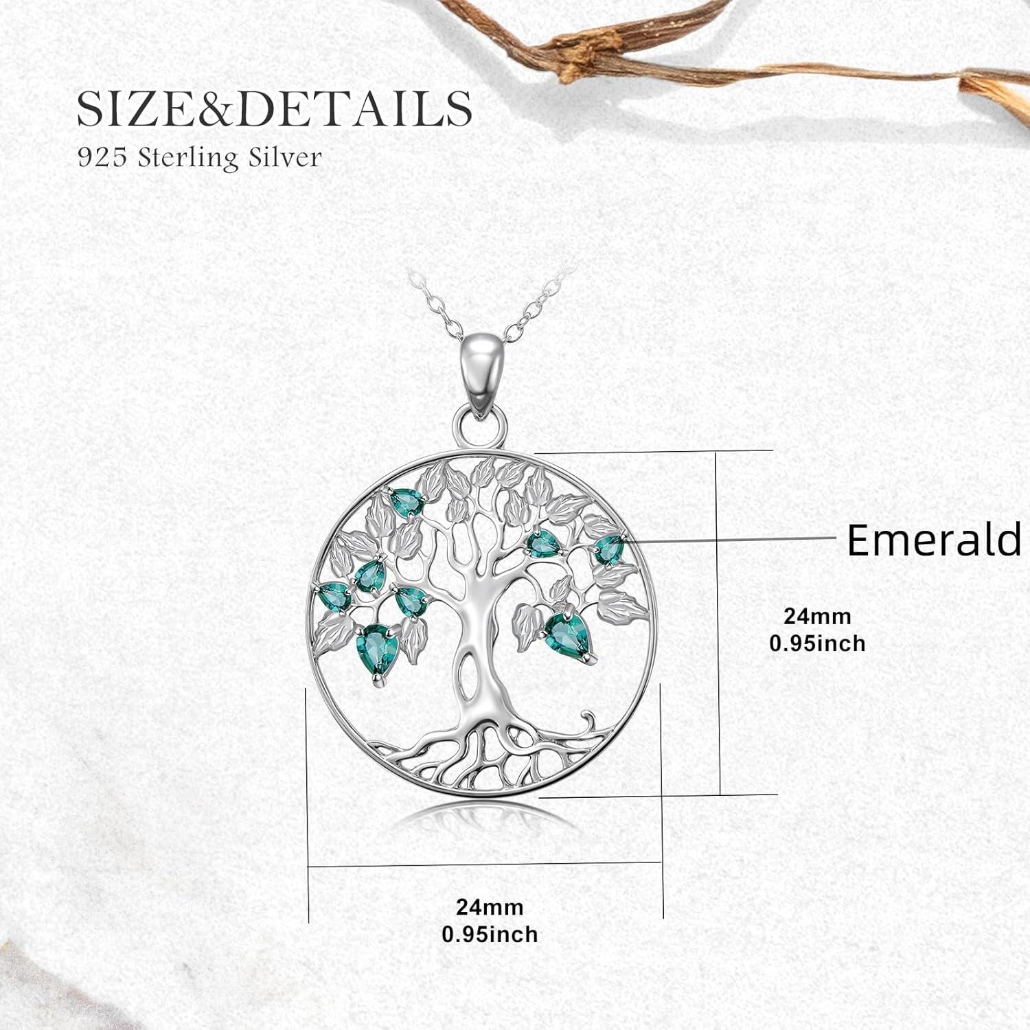 Sterling Silver Birthstone Tree of Life Sun Pendant Necklace for Women-0-3