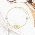 wholesale 10K Gold Pearl & Crystal Double Heart Charm Ankle Anklet for Women-0-5