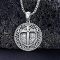 wholesale 925 Sterling Silver Round Turquoise Stone Cross Pendant Necklaces for Men 24+2 Chain-0-1