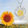 wholesale 925 Sterling Silver Heart-Shaped Sunflower Pendant Necklace for Women and Girls - Mothers' Day Gift-0-3