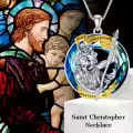 TOUPOP 925 Sterling Silver Crystal St Christopher Medal Jewelry-0-2