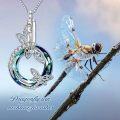 wholesale TOUPOP Dragonfly Urn Necklaces For Ashes 925 Sterling Silver With Blue Circle Crystal Memorial Keepsake Pendant Cremation Jewelry W/funnel Filler For Women -0-3