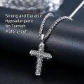 wholesale 925 Sterling Silver Cubic Zirconia-Cut Cross Necklace for Men Women Catholic Christian Gifts-0-3