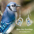 wholesale 925 Sterling Silver Blue Jay and Bird in Heart Shape Drop Earrings-0-5