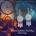 wholesale 925 Sterling Silver & Blue Cubic Zirconia Bohemian Dream Catcher Evil Eye Pendant Earrings with Leaf Pattern for Women-0-5