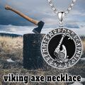 wholesale 925 Sterling Silver Norse Rune Black Obsidian Viking Axe Pendant Necklace-0-3