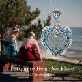 wholesale Sterling Silver Turquoise Heart Pendant Necklace with Oxidized Floral Carving & Adjustable Chain-0-4