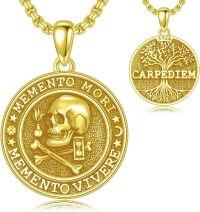 wholesale Sterling Silver Skull Pendant Memento Mori Necklace Hourglass Tree of Life Jewelry Gift-1-Gold