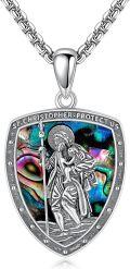 wholesale 925 Sterling Silver St. Christopher Shield Pendant with Abalone Shell Protection Necklace for Men Women Gifts-0-0