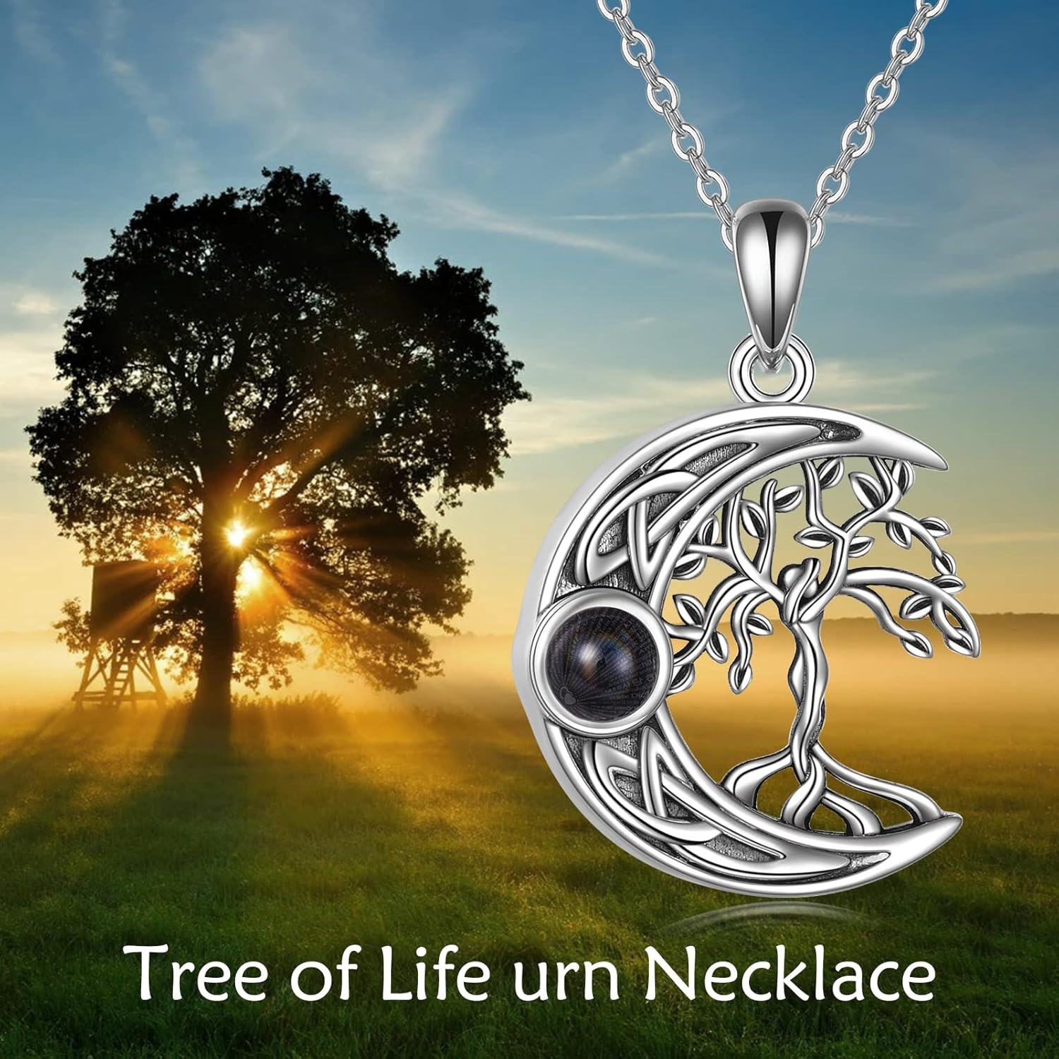 Sterling Silver Moonstone Tree of Life Necklace I Love You in 100 Languages Cremation Jewelry for Women Girls-0-5