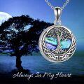 wholesale 925 Sterling Silver Round Abalone Shell and Opal Tree of Life Cremation Jewelry Keepsake Pendant Necklace with Chain-0-5
