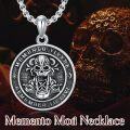 wholesale 925 Sterling Silver Gothic Skull Memento Mori Pendant Necklace with Roman Numerals and Remember to Live Inscription - 22+2 inch  Stoic s for Men & Women-0-4