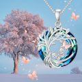 TOUPOP Sterling Silver Blue Crystal Tree Of Life Butterfly Pendant Necklace-0-2