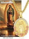 wholesale Gold 925 Sterling Silver Virgin Mary & Child Necklace w/ Rose Accents and Cubic Zirconia Stones on 24 Box Chain-0-5