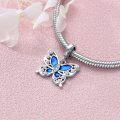 wholesale 925 Sterling Silver Blue Enamel Butterfly Pendant Charm Necklace  for Women Girls-0-1