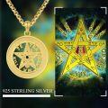 wholesale Gold 925 Sterling Silver Pentagram Necklace with Black Stone and Compass Design - 24K Gold Plated Jewelry for Women & Men-0-1