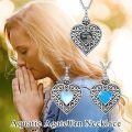 wholesale 925 Sterling Silver Heart Shape Moss Agate & Moonstone Cremation Jewelry Urn Pendant Necklace-0-1