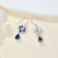 wholesale 925 Sterling Silver Blue Lotus Drop Earrings with Cubic Zirconia and Enamel Accents-0-2