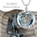 TOUPOP Sterling Silver Crystal St Michael Necklace-0-3