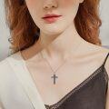 wholesale 925 Sterling Silver Black Opal Inlay Faith Cross Pendant Necklace Christian Jewelry for Women-0-1
