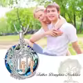 TOUPOP Sterling Silver Blue Crystal Father Daughter Pendant Necklace Gift-0-1