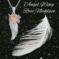wholesale 925 Sterling Silver Angel Wings Rose Pendant Necklace With Delicate Chain Design-0-2
