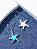 wholesale 925 Sterling Silver Starfish Blue Opal Dangle Drop Earring Beach  for Women Girls-0-2