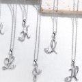 wholesale 18K White Gold Plated 925 Sterling Silver A-Z Initial Necklace with 4mm Heart Moissanite for Women-0-1