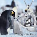 wholesale 925 Sterling Silver Heart-Shaped Penguin Family Pendant Necklace with Snowflake Design and Cubic Zirconia Stones - Gifts for Her-0-4