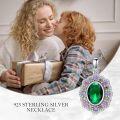 wholesale 925 Sterling Silver White Gold Plated Oval Green Stone with Pink and Yellow Accents Halo Pendant Necklace 45cm Chain Length-0-3