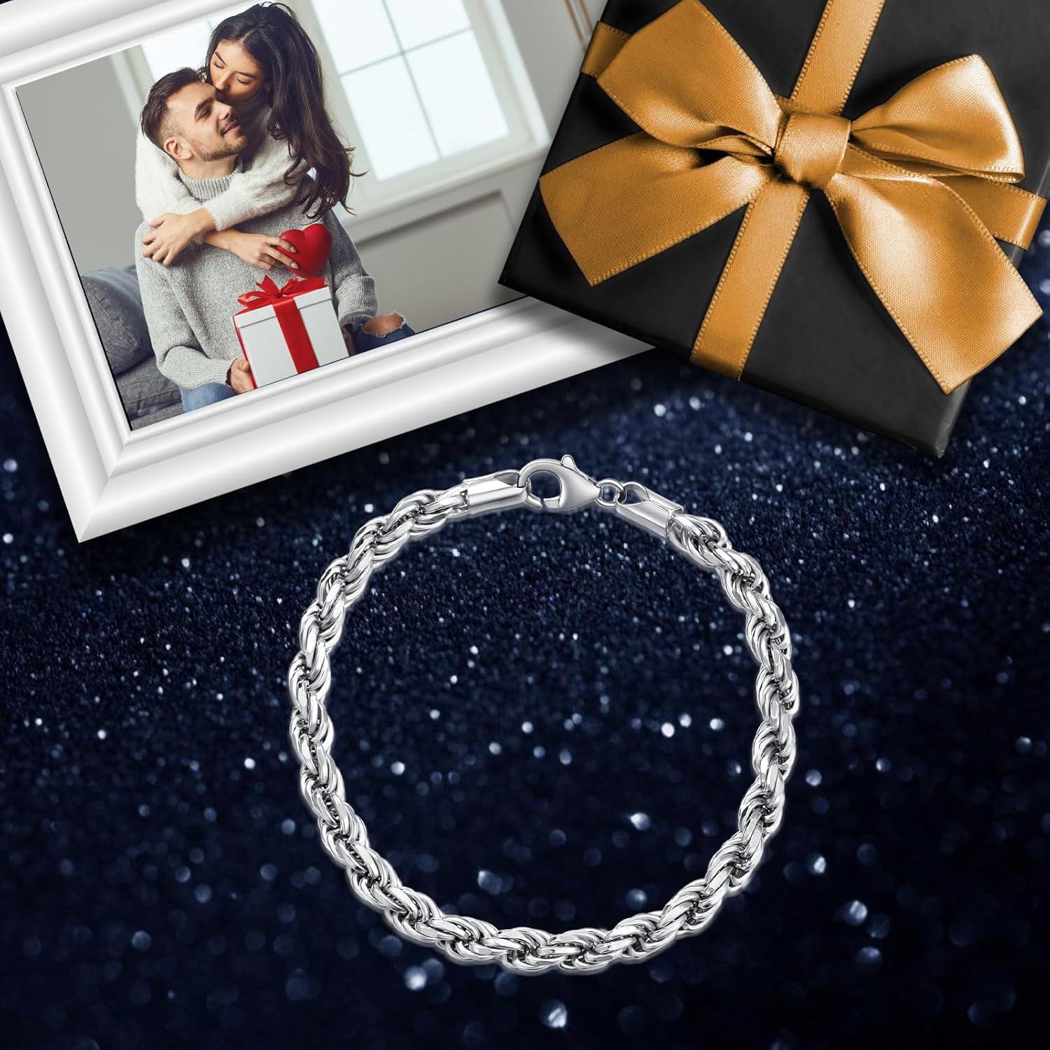925 Sterling Silver Braided Rope Link Chain Bracelet for Men (7-9 inch) with Lobster Clasp-0-3
