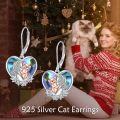 wholesale 925 Sterling Silver Heart Shaped Mermaid and Cat Pendant Leverback Earrings Gift for Her-0-2