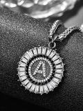 wholesale 925 Sterling Silver Round CZ Initial Pendant Necklaces for Men & Women-0-1
