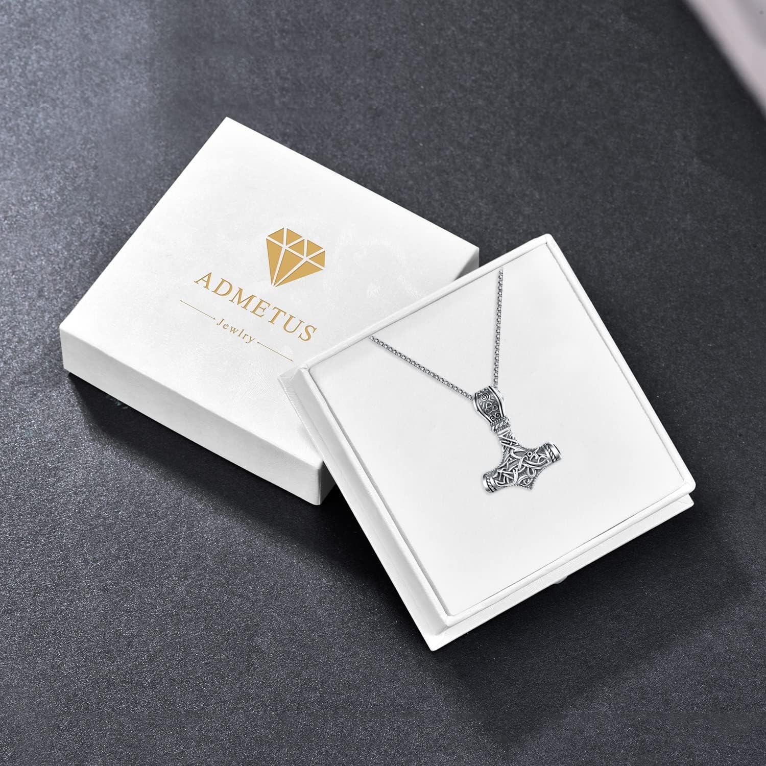 925 Sterling Silver Viking Mjolnir Hammer Pendant Necklace with 28 Rolo Chain for Men-0-6