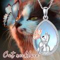 wholesale 925 Sterling Silver Cat Pendant Necklace with Butterfly Charm - Gifts for Mom and Daughter-0-3