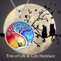 wholesale 925 Sterling Silver Yin Yang Tree of Life Pendant with Cats and Owls Necklace-0-1