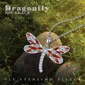 wholesale 925 Sterling Silver CZ Inlaid Red Abalone Shell Dragonfly Pendant Necklace for Women and Girls-0-5