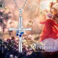 wholesale 925 Sterling Silver Blue Crystal Celtic Cross Pendant Necklace s for Women-0-5