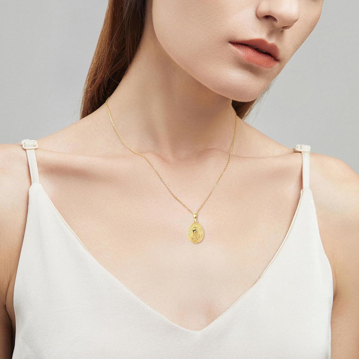 14K Gold Religious Necklace Dainty Solid Gold Protect Jewelry Gift for Women Valentine Christmas Mothers Day-0-5