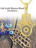 TOUPOP 14k Gold Evil Eye Fatima Hamsa Hand Pendant Necklace-0-2