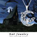 wholesale 925 Sterling Silver Black Crystal Bat & Crescent Moon Pendant Necklace Gothic Halloween Jewelry-0-5