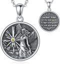 wholesale 925 Sterling Silver Guardian Angel Compass Medallion Pendant Necklace with Yellow Crystal Stone and Engraved Message for Women & Men-0-0